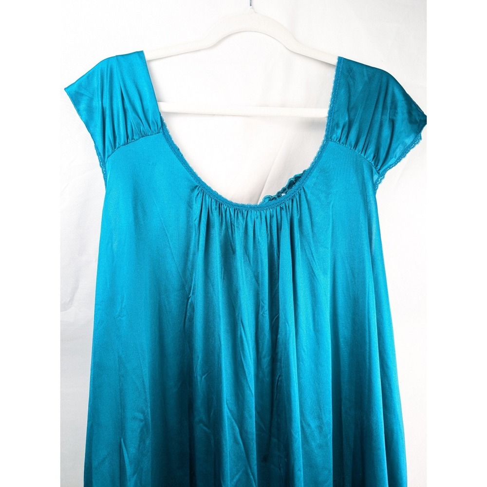 Vintage 80s Vanity Fair Satin Lace Trim Babydoll Dress Size XL Blue Nightgown - Picture 8 of 9